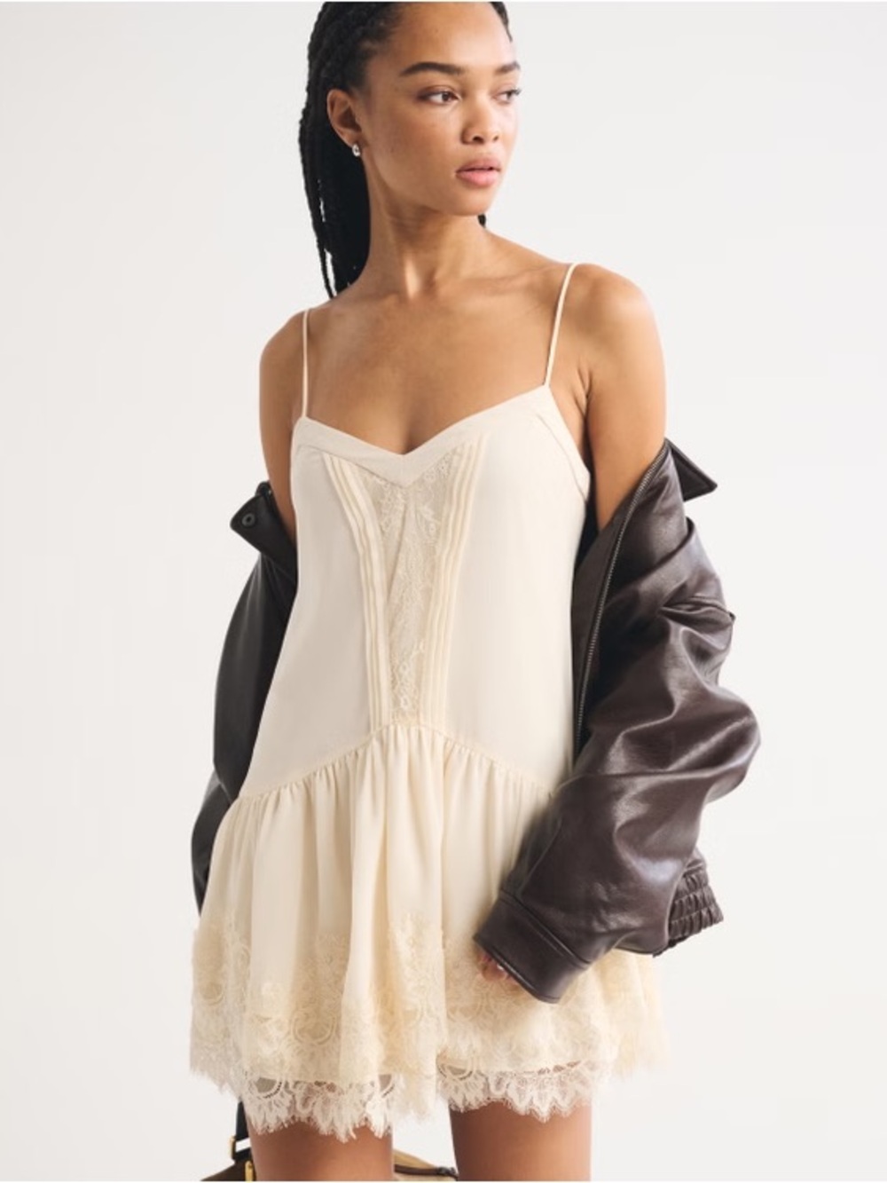 NWT Abercrombie & Fitch Cream Lace-Trim Slip Dress